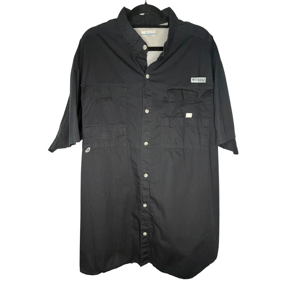 Columbia PFG Fishing Shirt Mens XL Black Short Sleeve Cotton Button Down FM7130